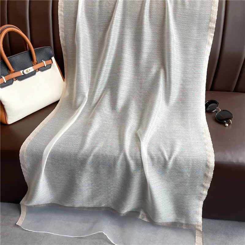 Modischer Luxus Einfarbiger Langer Seidenschal für Damen Weicher Glatter Schal Kopftuch Hijab Outdoor-Schal Langer Umhang Strandtuch – Detail 16