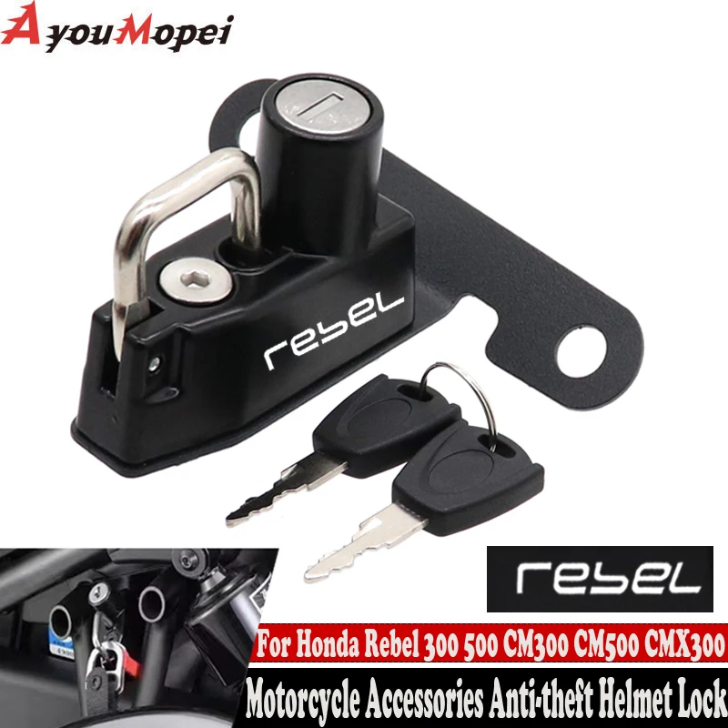 

For Honda Rebel 300 500 CM300 CM500 CMX300 CMX500 2017-2024 Motorcycle Helmet Lock Kit Aluminum with 2 Keys