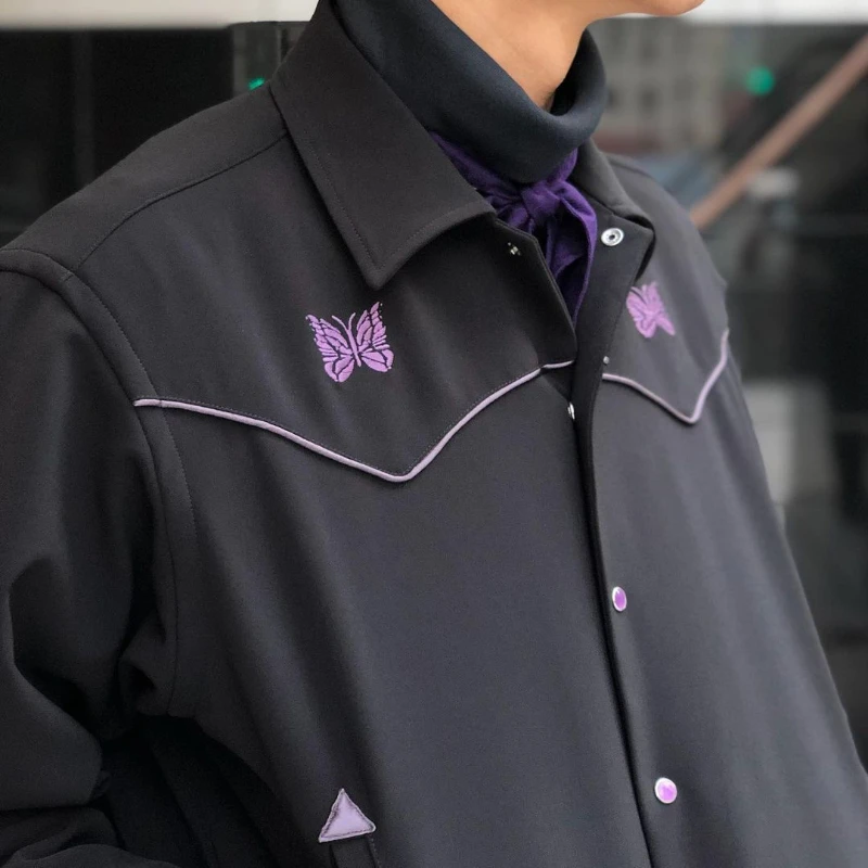 2025ss AWGE Purple Stripe Jacket Men Women Top Quality Casual Butterfly Embroidery Black Jacket Inside Tags