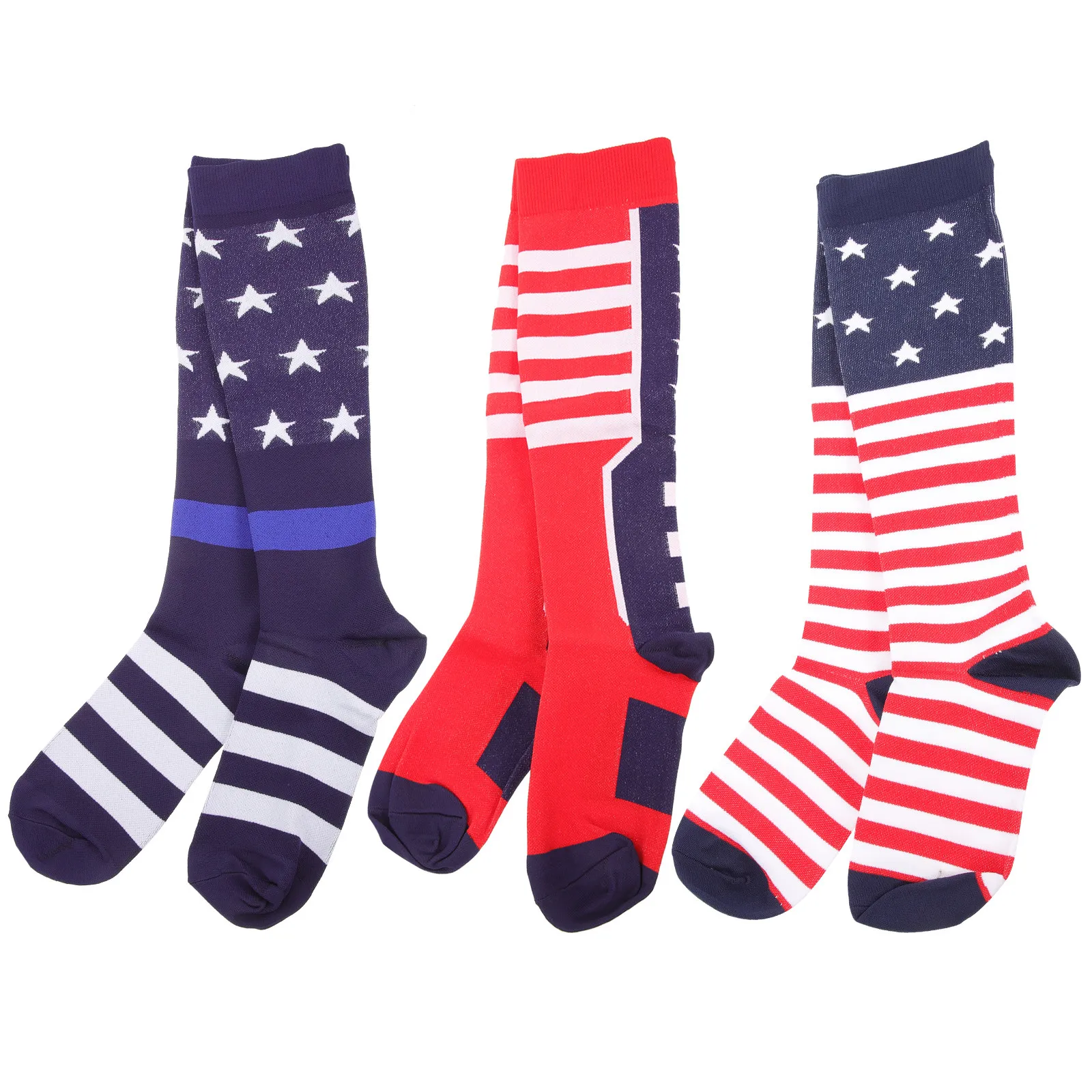 

3Pairs American Flag Tube Socks Knee High Elastic Comfortable Warm Daily Gym Socks for Women Men Independence Day Holiday