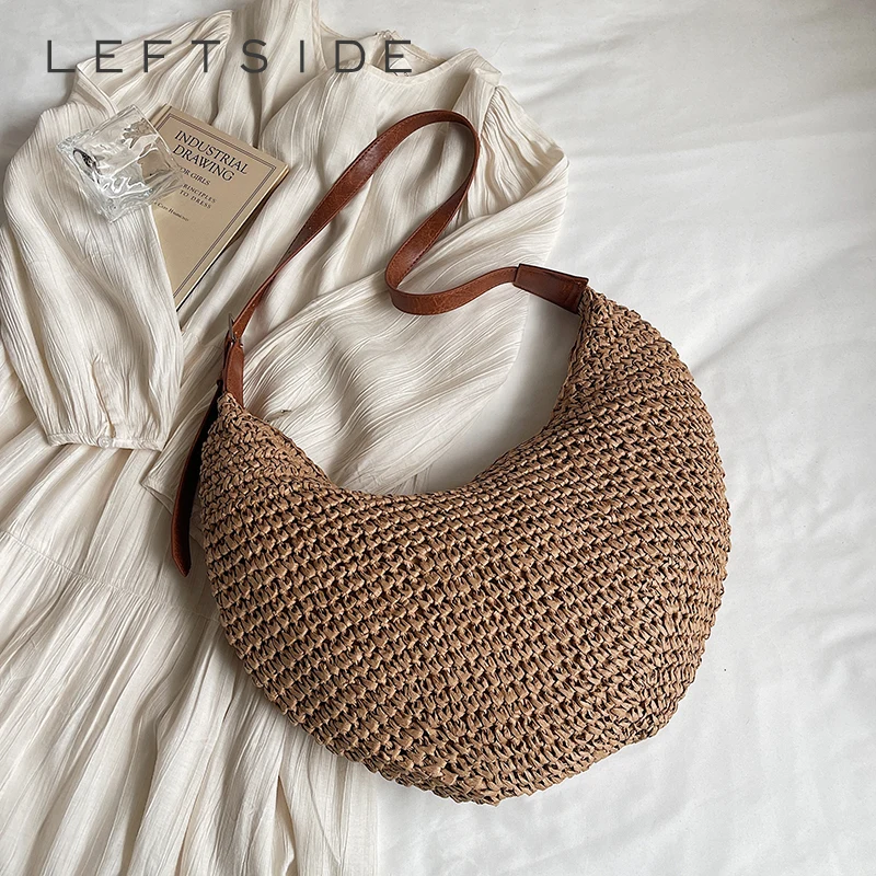 

LEFTSIDE Big Woven Straw Shoulder Bags for Women 2025 New Summer French Style Raffia Tote Bag Females Beach Bags Handbags