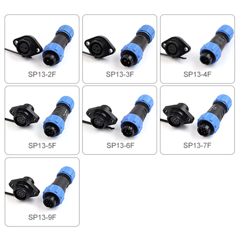 SP13 IP68 شفة نوع الطيران التوصيل 2/3/4/5/6/7/9Pin التوصيل والمقبس ذكر/أنثى مقاوم للماء كابلات الموصلات الكهربائية لحام