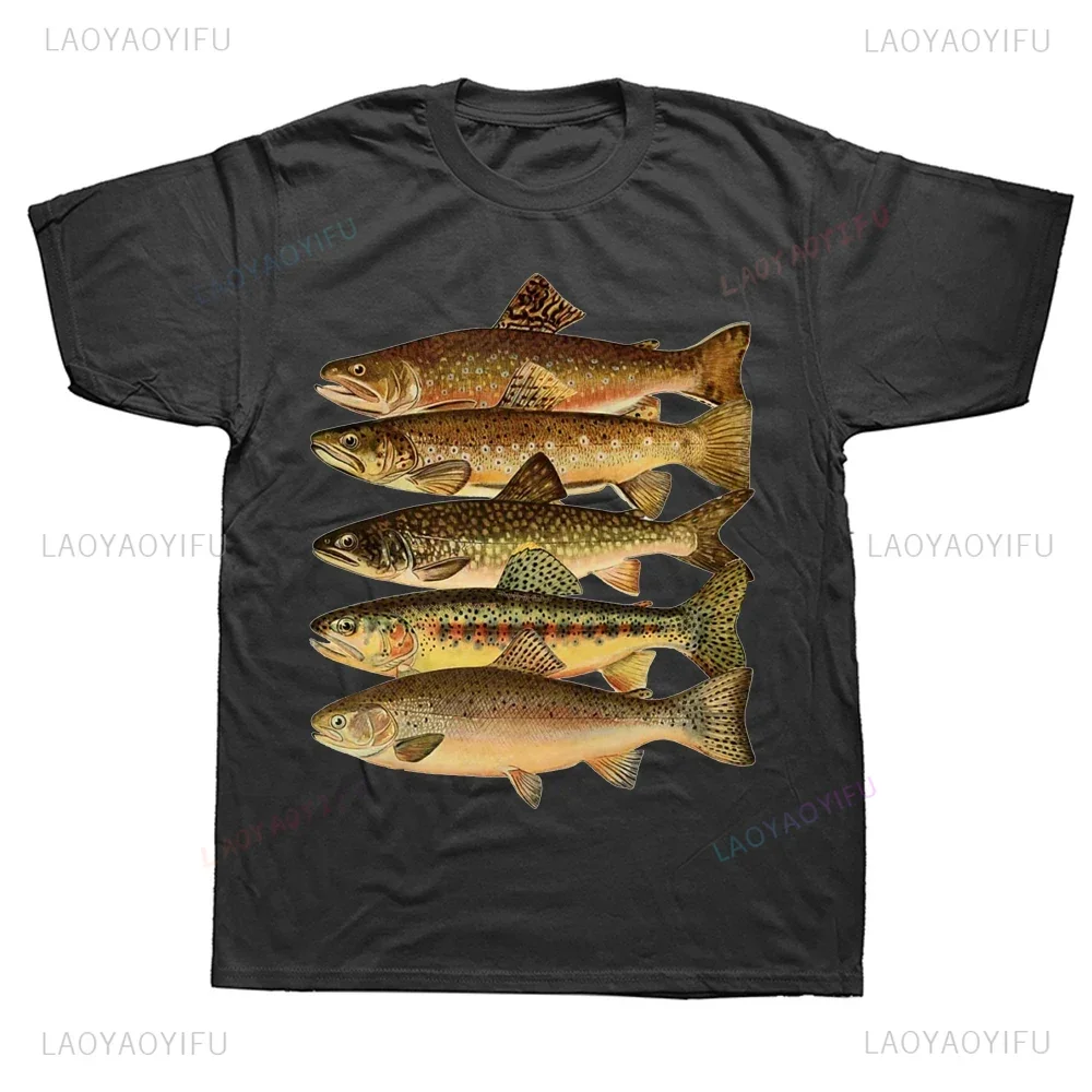 Funny Types of Trout Fish Fly Fishing Angler Mens Clothing Humor Graphic Streetwear Short Sleeve Fishermen T-shirt Fashion Tees