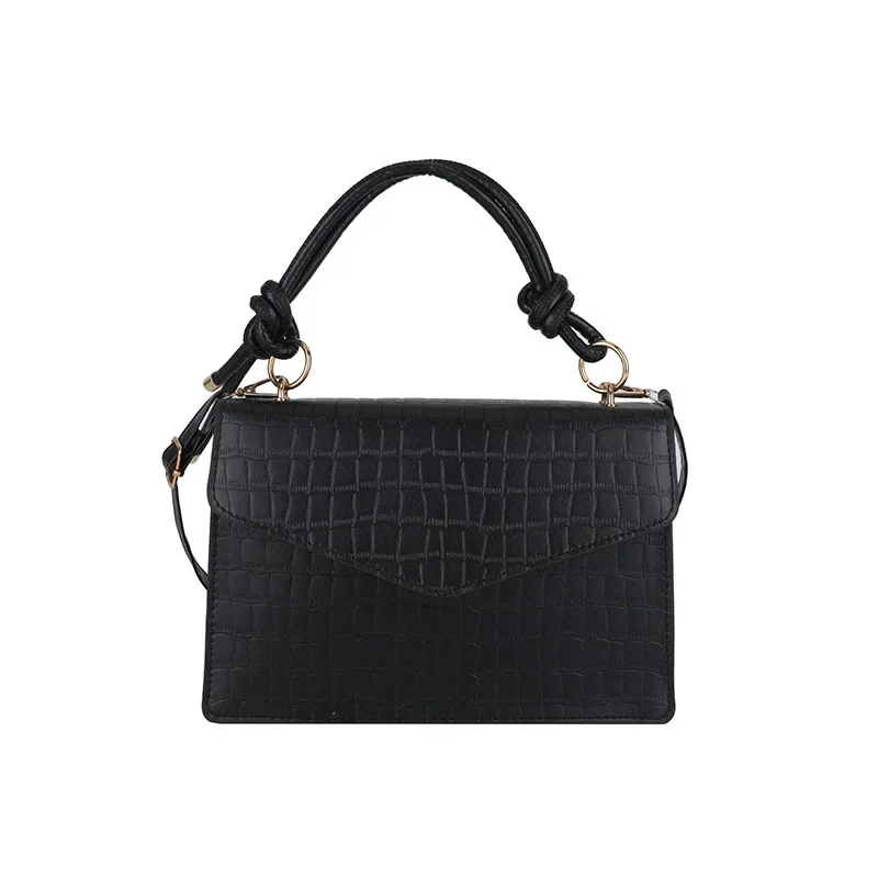 Solid color texture shoulder commuting small square bag, stone pattern small bag