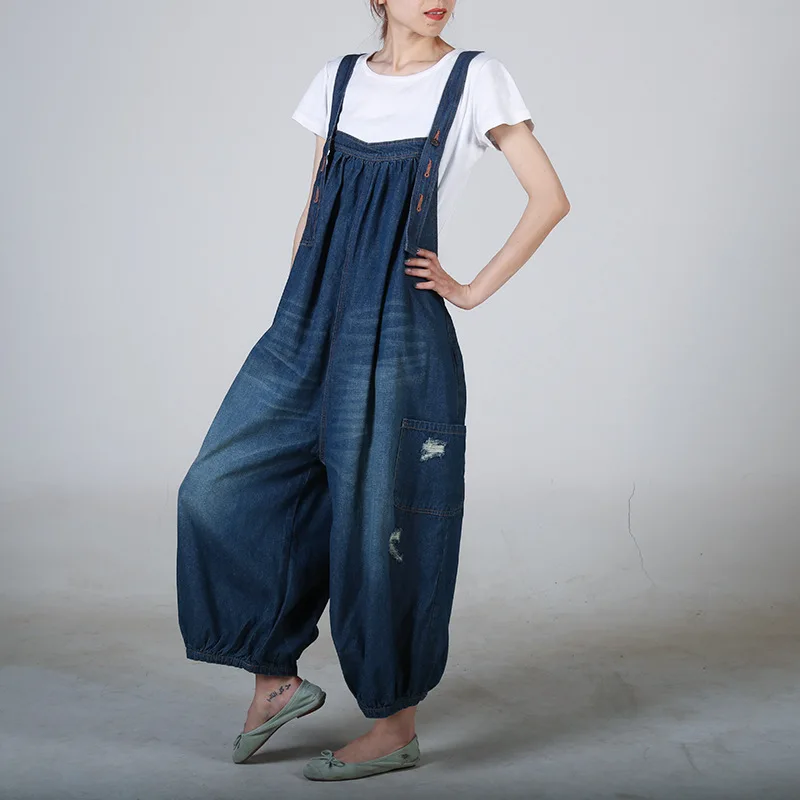 Women Cargo Jumpsuits Baggy Casual Pocket Vintage Denim Overalls Hip hop Suspender harem jeans Streetwear Loose Cowboy Rompers