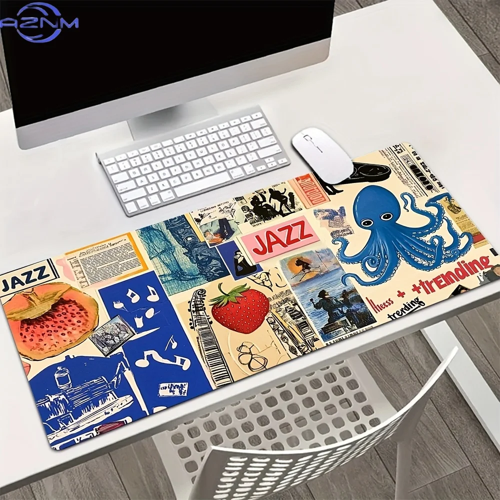 Large Size Jazz Octopus Collage Art Mouse Pad, Non-slip Rubber Base, Inch Office Home Mouse Pad Home Workspace Setup, Gaming Tab