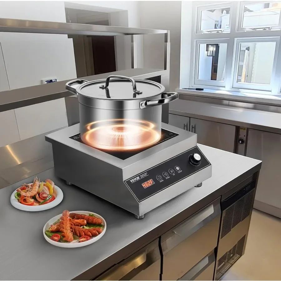 Portable Commercial Cooktop 5000W Induction Burner with 16 Temperature Settings for Efficient Kitchen Use Stainless Steel Count