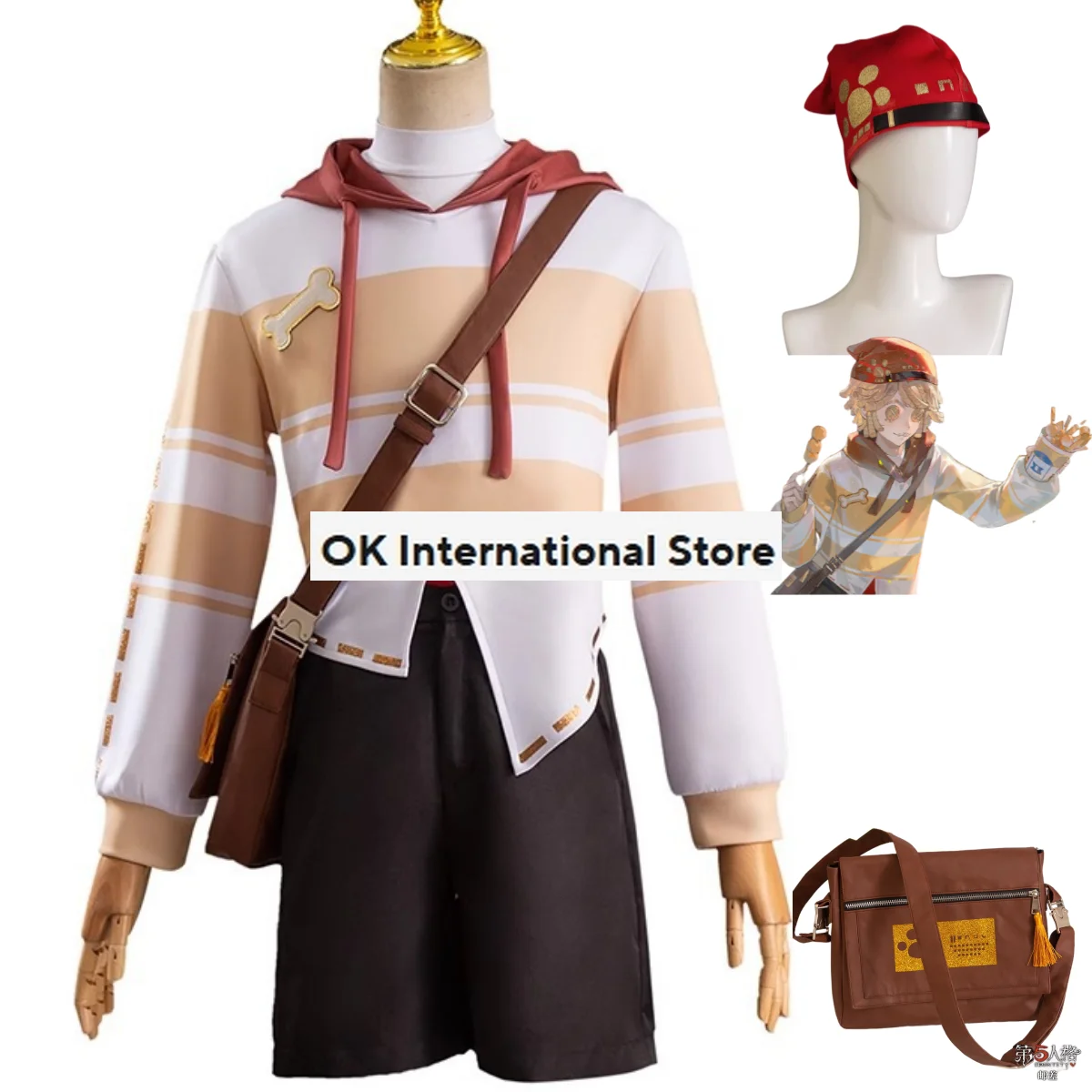 Anime Game Identity Ⅴ postino Victor Grantz Costume Cosplay 6th Anniversary Skin Stripe felpa con cappuccio Pullover Bag uomo Halloween Suit