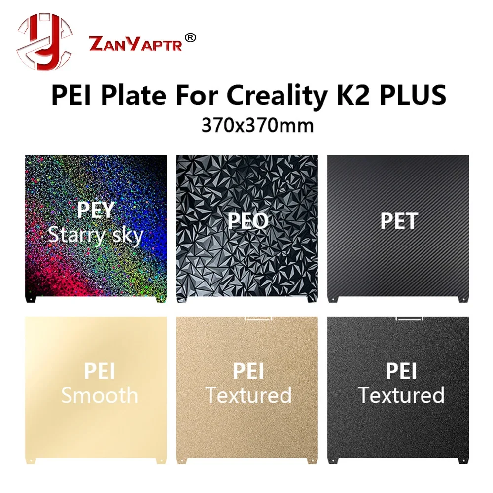 Black PEI Frosted Build Plate 370x370mm High Strength & Wear Resistance Easy Mode Steel Sheet for K2 For Creality K2 Plus