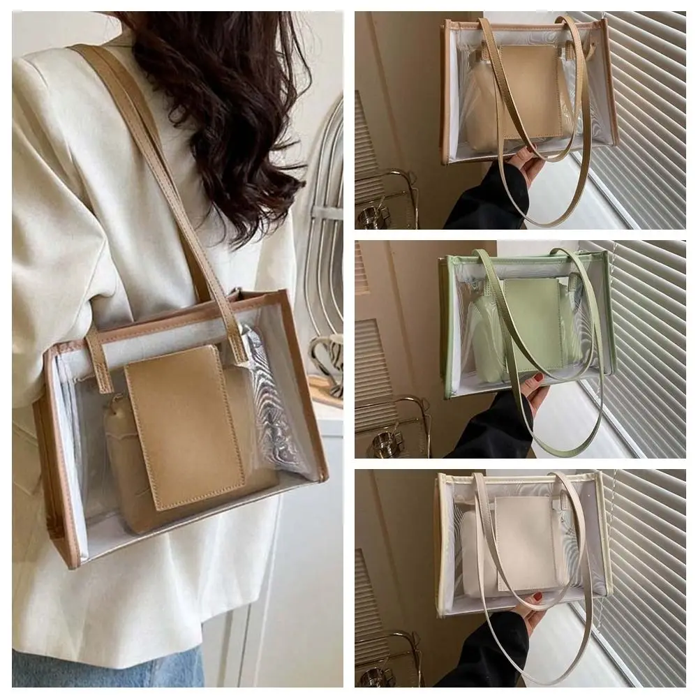 2 قطعة/المجموعة أنيقة شفافة حقيبة جيلي بو الجلود سعة كبيرة واضح بولي كلوريد الفينيل حقيبة كتف كيس التخزين لون الحلوى حقيبة يد المرأة