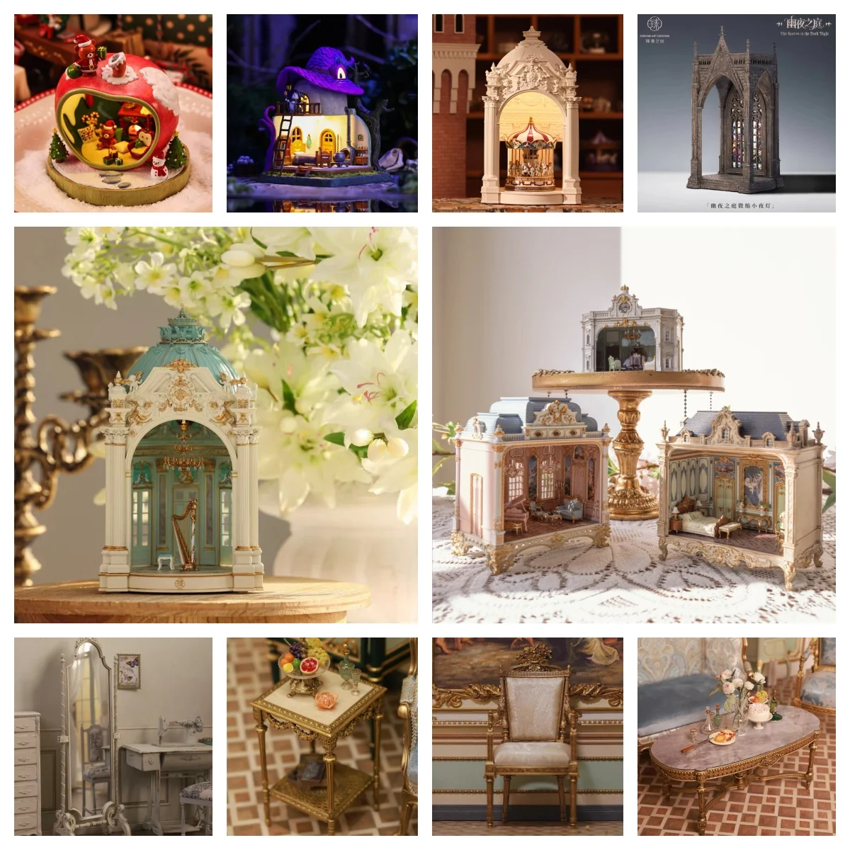 1/6Dollhouse Furniture Set Sofa Coffee Table Mirror Carousel Horse Rotating Toy for BJD Dollhouse Room Decor Portable Doll House