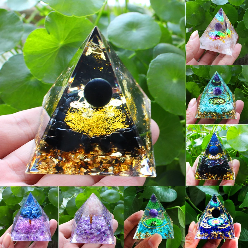 Crystals Stone Orgone Pyramid Energy Generator Natural Amethyst Peridot Reiki Chakra Meditation Tool Room Decor Christmas Gift