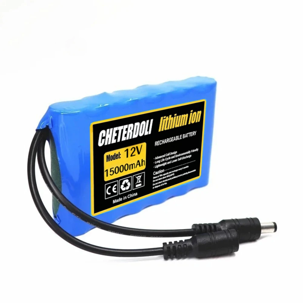 بطارية محمولة جديدة 12 فولت 15000 مللي أمبير في الساعة قابلة لإعادة الشحن 18650 حزمة ليثيوم أيون مع شاحن تيار مستمر 12.6 فولت لمضخم الصوت CCTV. #4