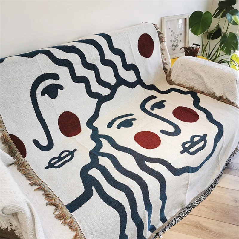 

Home Decoration Sofa Blanket Art Pattern Bedspread on The Bed Soft Blankets Thick Boho Throw Blanket with Fringe for Winter Gift