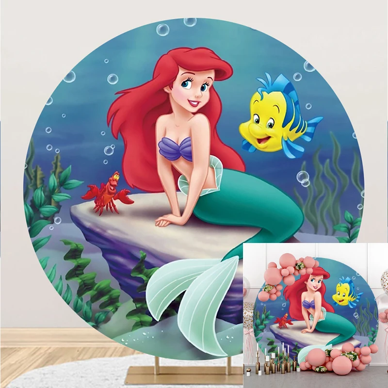 Ariel The Little Mermaid Birthday Party Decorations Props Backdrop Background For Photography Baby Shower Round Photozone