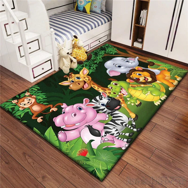 Animal World Cartoon Rug Carpets 120x160cm Decor for Living Room Children's Bedroom Sofa Bathroom Kids Floor Mat