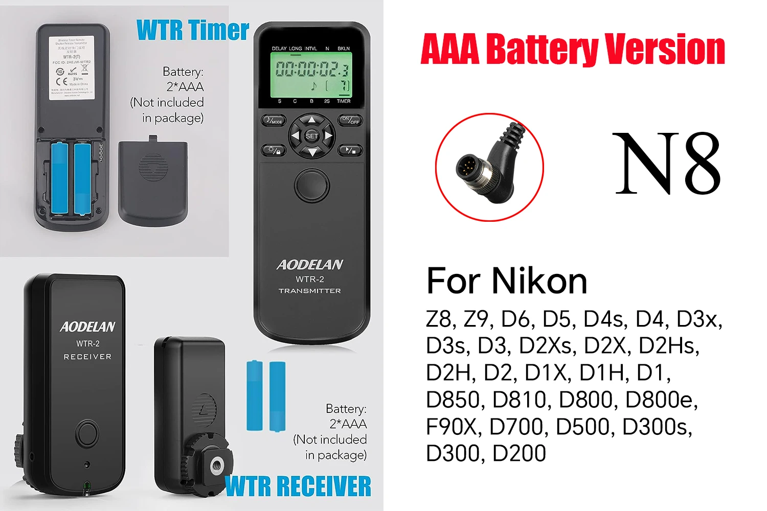 WTR-2 Camera Timer Afstandsbediening Timelapse Intervalometer Ontspanknop Voor Nikon 10-PIN Z8 Z9 D6 D5 D4 D850 D810 D800 D700 D500 D300