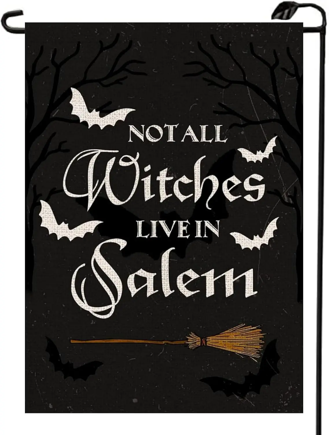 Halloween Garden Flag Not All Witches Live In Salem Broom 12x18 Inch Double Sided Burlap Holiday Black Fall Flags Outside De jjp