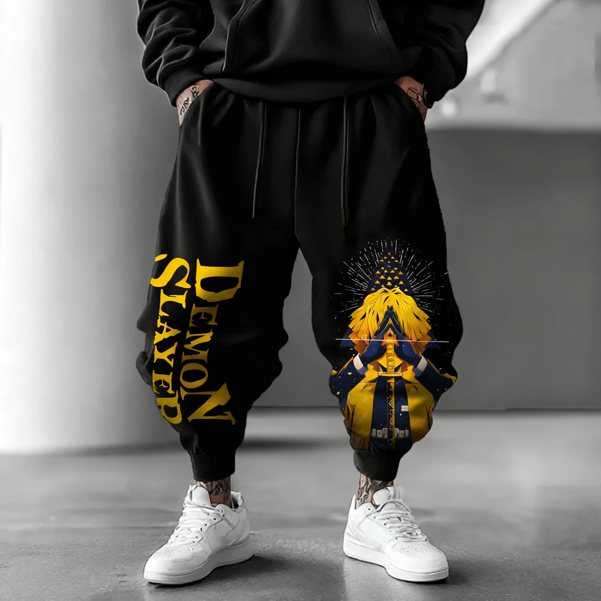 

Demon Slayer Anime Co-branded Sweetpants Autumn/Winter New Agatsuma Zenitsu Printed Harajuku Loose Casual Large Sports Pants