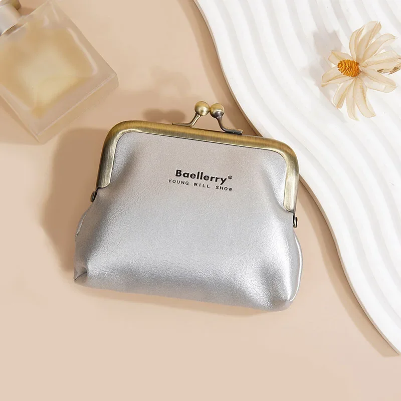 2024 New Silver Bag Women Short Leather Wallet Tinplate Compared Mouth Coin Wallet Advanced Sense Wallet Carteira Ladies Purse