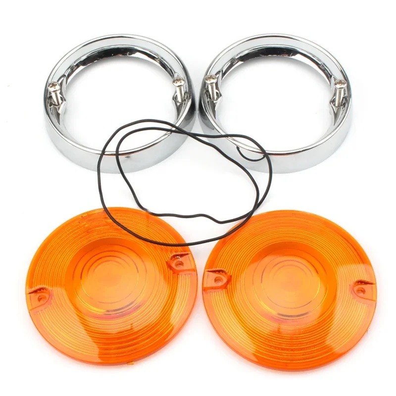 Deep Dish Turn Signal Lenses Bezels Trim Ring Flat Chrome For Harley Road Glide Road King Electra Tour Glide Heritage 1986-2021