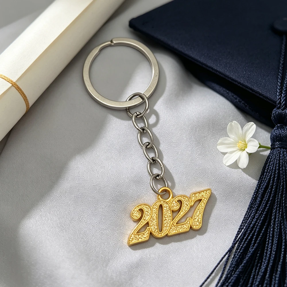 2027 Digital Metal Keychain Graduation Commemorative Tag Pendant Student Backpack Decoration Graduation Season Gift