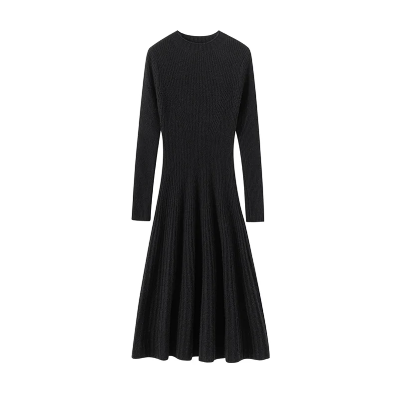 High-end New 100% Pure Cashmere Sweater Long Dress Women Long Sleeve Knitted Dresses High Elastic Female Solid Color Fashion  Pu