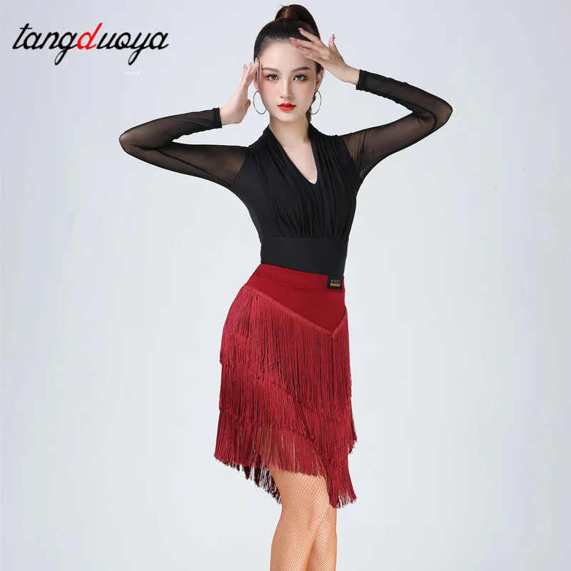 

Платье с кисточками для латинских танцев, юбка с бахромой для взрослых и женщин, танцевальные костюмы, сценические костюмы, прозрачная сетчатая верхняя одежда