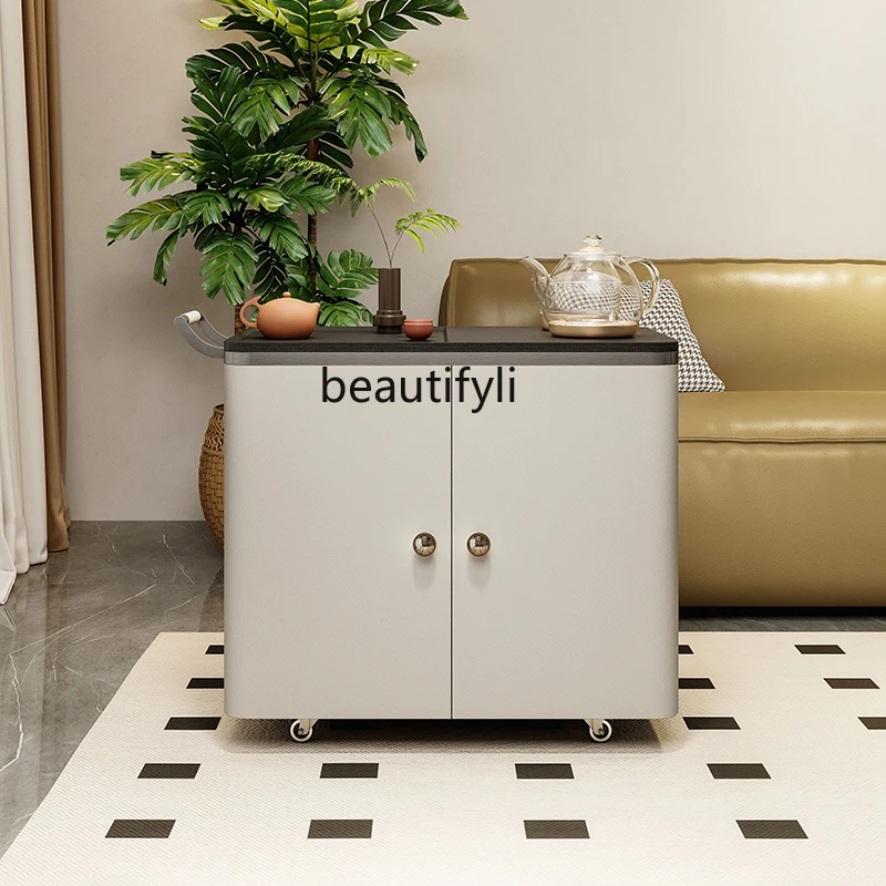 

Movable integrated tea cart household solid wood sofa side cabinet is simple modern and light luxury the tea table
