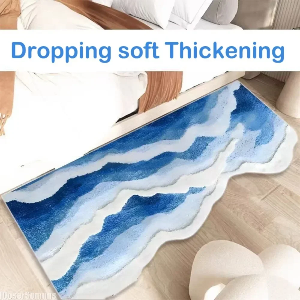 Bathroom Rug Romantic Carpet Wave Rug Ocean Furry Rug Wavy Washable Blue Bath Mat 3D Microfiber with Non-Slip Backing Bath Mats