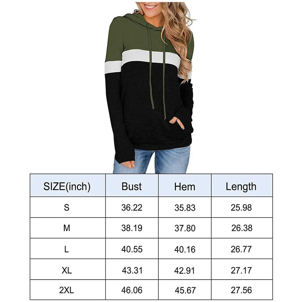 Damen lässig Color Block Hoodies Tops Langarm Kordel zug Pullover Sweatshirts mit Tasche (S-XXL)