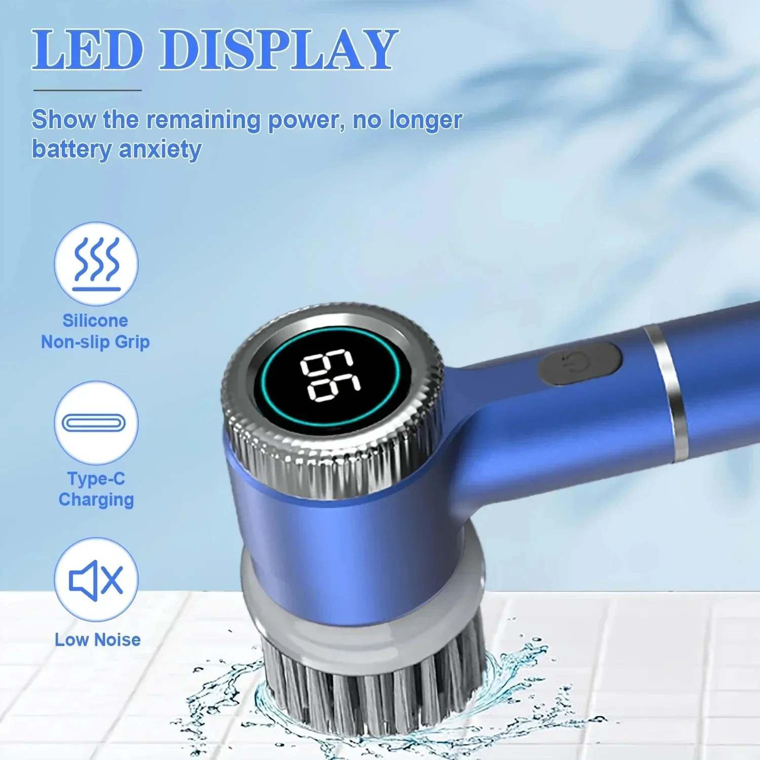 Cepillo de Limpieza Eléctrico Inalámbrico, Potente, Resistente al Agua IPX7, Recargable por USB, Limpiador Automático de