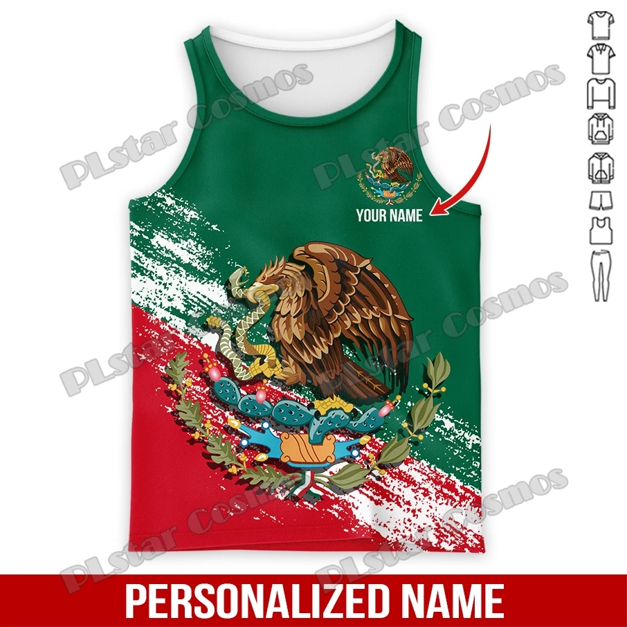 PLstar Cosmos Personalized Name Mexico Coat Of Arms 3D All Over Printed Mens Fashion Vest Summer Unisex Casual Tank Top LBX02