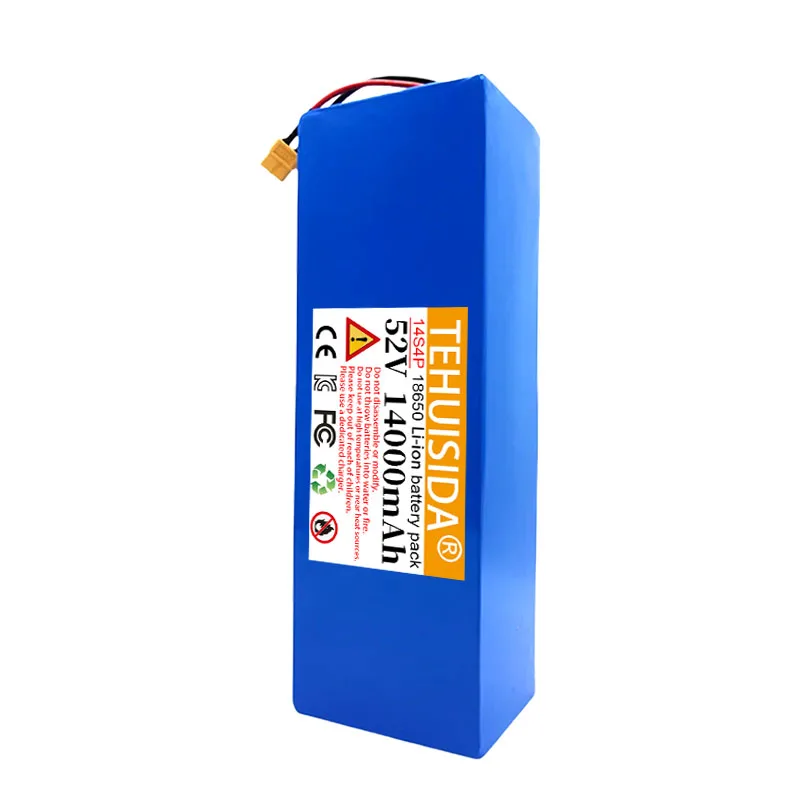 52V 14S4P 14ah 18650 Lithium-ion Rechargeable Battery Built-in BMS Suitable for Electric Bicycle Scooters with 2A Charger
