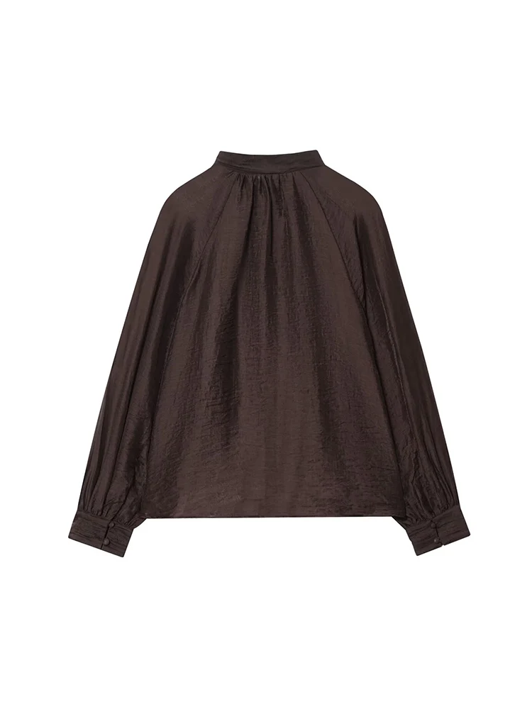 欧米風秋の新作トレンドカジュアルレディース服ゆったり長袖パフスリーブ透け感シャツ