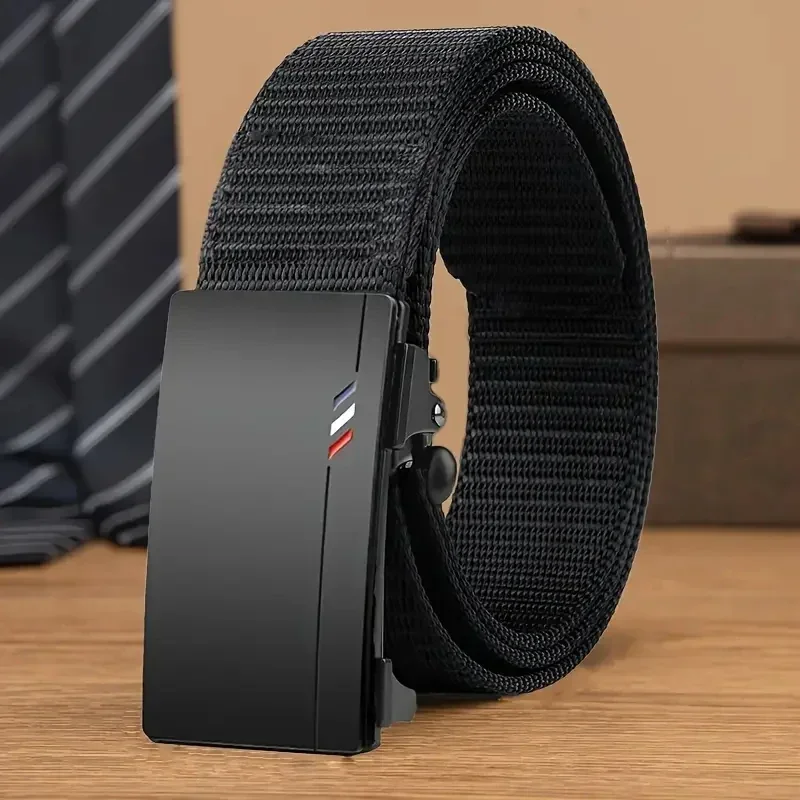 

ISGTDRM Men's Belt Outdoor Leisure Sports Belt Toothless Quick Release Automatic Buckle Quality Black Belt