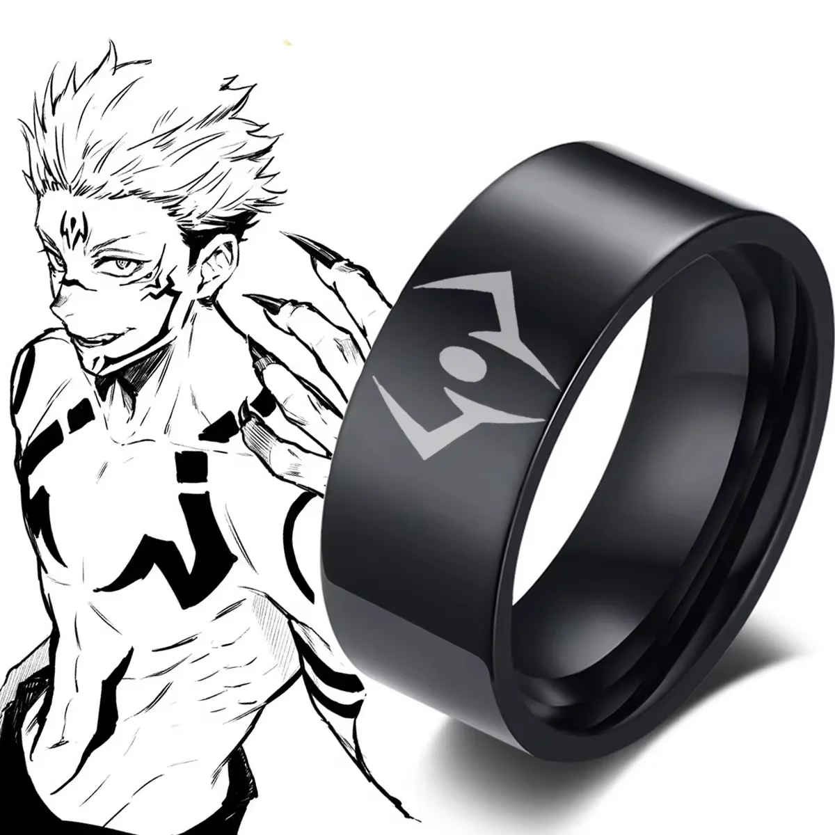 Anillo de Anime de Jujutsu Kaisen para hombre y mujer, sortija de Cosplay con diseño de ojo muerto negro, accesorios de acero inoxidable para regalo