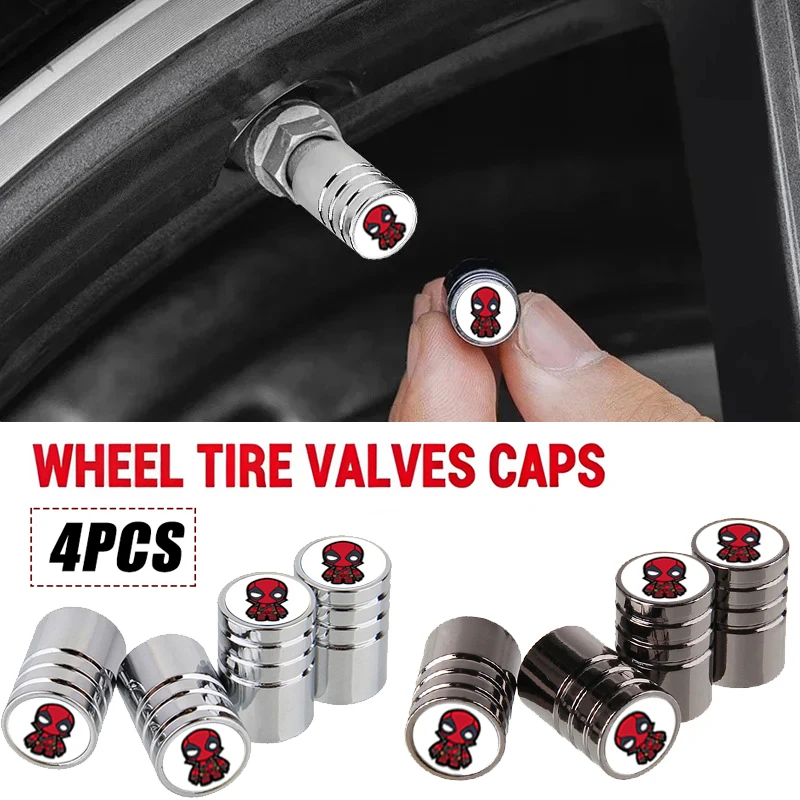 

4pcs Marvel Deadpool Universal Car Wheel Tire Valve Stem Caps Air Covers for Audi BMW Mercedes Benz Jaguar Jeep KIA Citroen SAAB