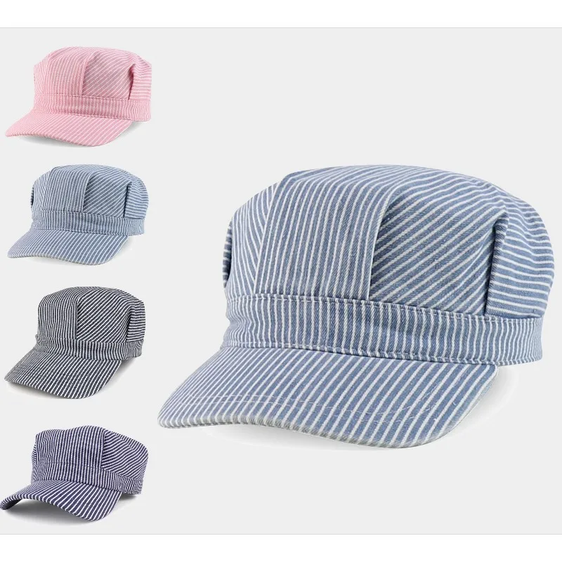 Train Command Hat,Railway Engineer Hat Suitable Pairing with Denim Overalls for Men And Women,Truck Driver Retro Striped Hat