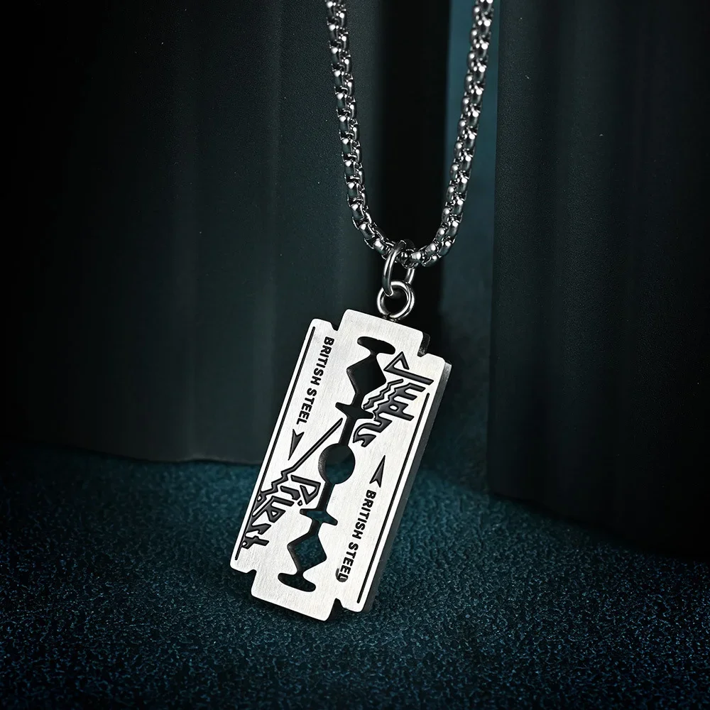 Punk Hip Hop Music Band Judas Priest Necklace Razor Shape Pendant Men Women Chain Necklace Friendship Gift Jewelry Wholesale