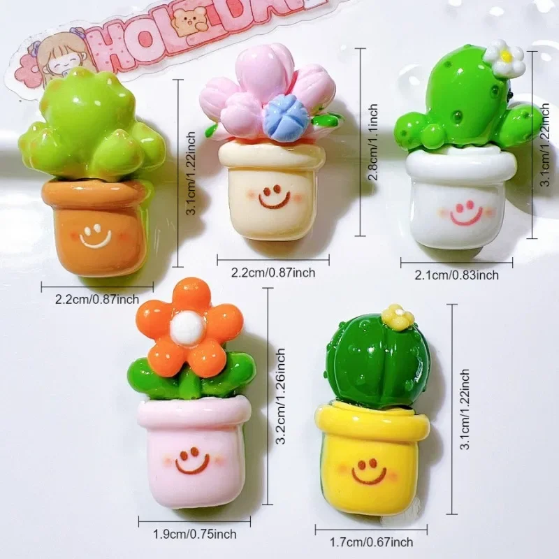 5pcs Resin Cartoon Fridge Magnets Flowers Potted Refrigerator Magnetic 3D Sticker Message DIY Whiteboard Sticker For Home Decor