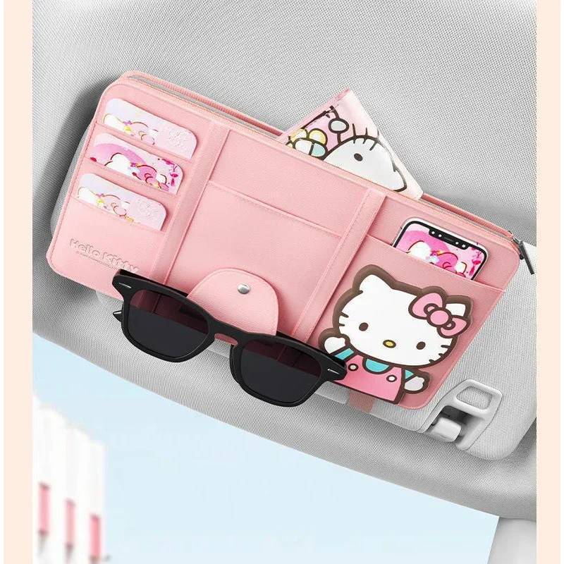 Cute Sanrio Car Glasses Clip Hello Kittys Kawaii Anime Sun Visor Document Organizer Card Case Glasses Holder Toys for Girls Gift