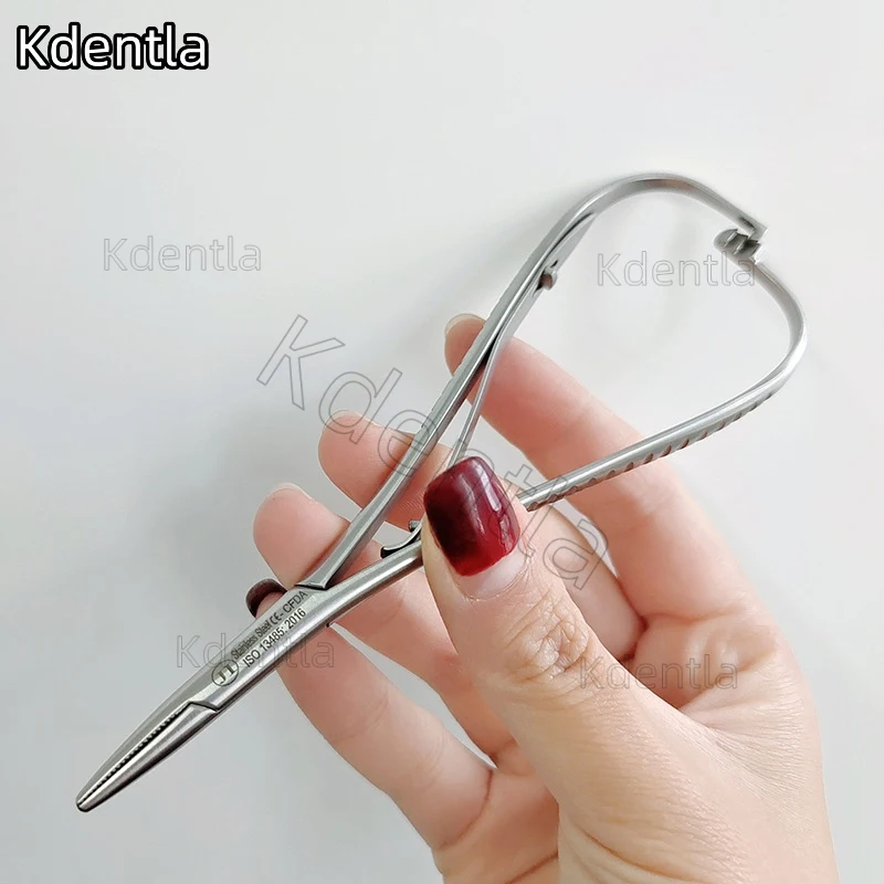 5pcs 14cm Dental Needle Holder Tweezers Stainless Steel Orthodontic Plier with Gold Handle Dental Surgical Tool Instrument