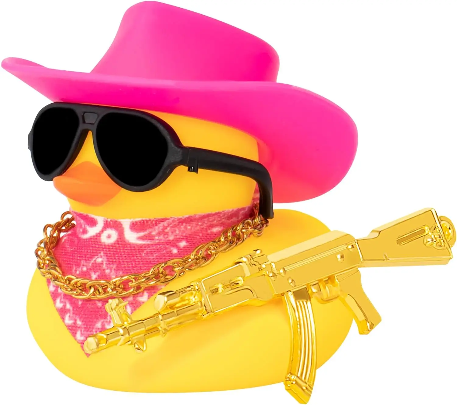 Cowboy-Ente mit Waffen, Auto-Armaturenbrett-Dekorationen, Gummi-Ente, Auto-Ornamente mit coolen Accessoires, Mini-Schwimmring, Sonnenhut, Sonnenbrille