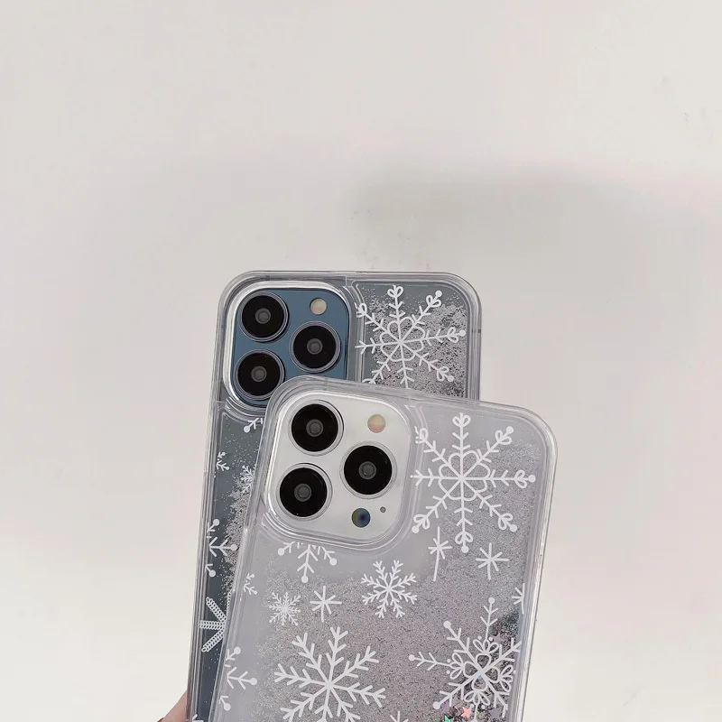 Ins Snowflake Liquid Quicksand Funda For iphone 11 14 15 Pro Max Case 12 13 Soft Cover 6 6S 7 8 Plus Glitter Coque X XR XS Max