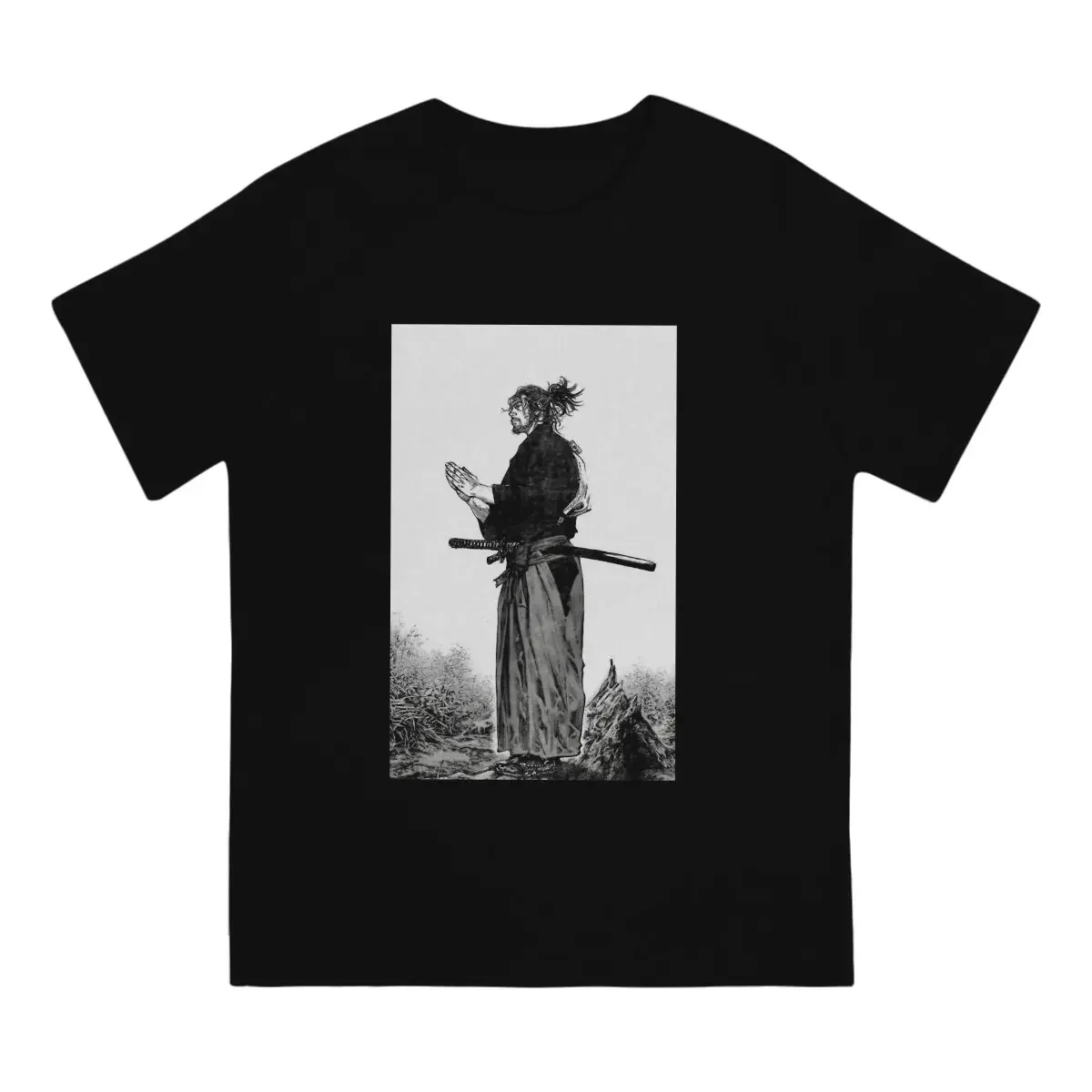 Manga Samurai Men's T Shirt Vagabond Miyamoto Musashi Sasaki Kojiro Manga Vintage Tees Short Sleeve O Neck T-Shirts Cotton