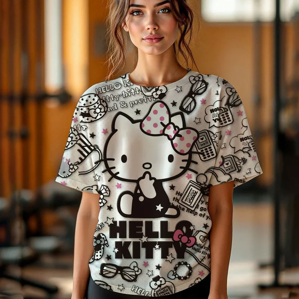 

Summer Women T-shirt 3D Fashion Hello Kitty Printing Harajuku T Shirt Oversized Girls Tee Clothing New Short Sleeve O-Neck Top