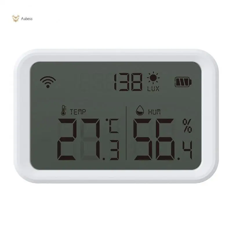 Tuya Wifi Temperature Humidity Sensor Lux Light Detector Indoor Hygrometer Thermometer With LCD Screen Works With Alexa