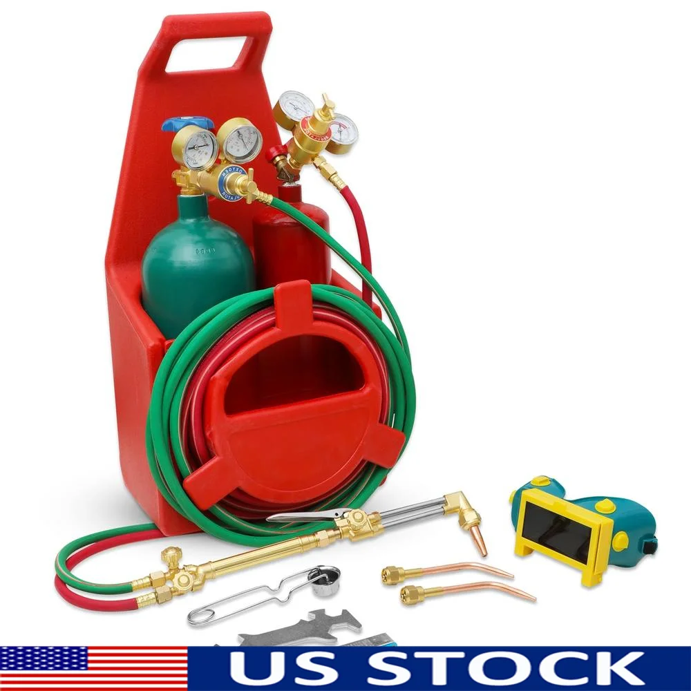 Portable Oxygen Acetylene Torch Kit with Gas Tanks Welding Cutting Set with Gauge Oxygen Acetylene Metal ABS Complete Brazing