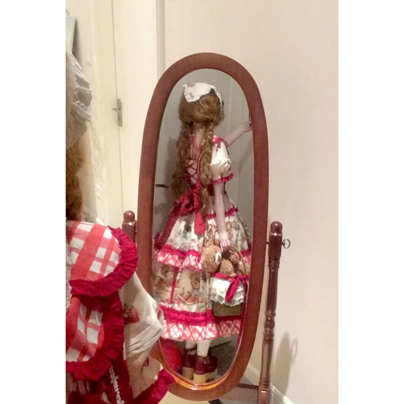 Dolce Orso Stampa Fragola Y2k Abito Lungo Op Ragazze Kawaii Carino Lolita Abiti Grembiule Set Mori Ragazze Cla Principessa Tea Party Dress